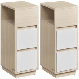 VASAGLE Kailyn Collection - Table de chevet étroite avec 2 tiroirs et compartiment, Beige Naturel + Blanc Nuage / 2