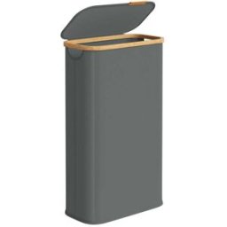 SONGMICS Panier à linge pliable avec couvercle et cadre en bambou, Gris Ardoise / 70 L