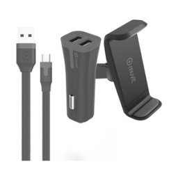 Muvit - support voiture grip 360 rotule 80mm+cac 2USB 2,4a+micro reversible