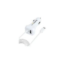 StarTech.com Lightning Car Charger with 1m Coiled Lightning Cable, 12W, White, 2 Port USB Car Charger Adapter for Phones and Tablets, In Car Apple iPhone/iPad Charger w/ Built-in Cord - Dual USB Car Charger (USBLT2PCARW2) adaptateur d'alimentation pour vo