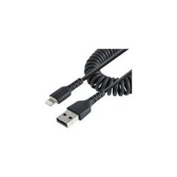 StarTech.com Cable USB vers Lightning de 50cm - Certifie Mfi - Adaptateur USB Lightning Noir, Gaine en TPE - Cordon Chargeur Iphone/Lightning Spirale en Fibre Aramide Tres Resistant (RUSB2ALT50CMBC) - cable Lightning - Lightning / USB - 50 cm