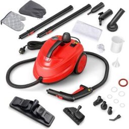 CostwayNettoyeur Vapeur Nettoyeur Haute Pression 2000W avec 15 Accessoires Balai Vapeur Portable Pressurisé avec Réservoir de 1,8L et Roues Rouge