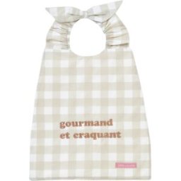 LITTLE CREVETTE Bavoir élastiqué vichy beige Gourmand et craquant