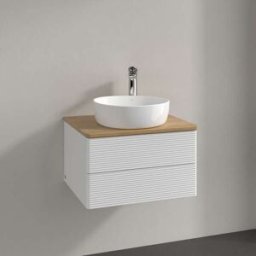 Villeroy und Boch Meuble vasque Villeroy & Boch Antao L18151GF avec éclairage, 2 tiroirs, 600 x 360 x 500 mm, façade texturée, laque blanche brillante / chêne miel