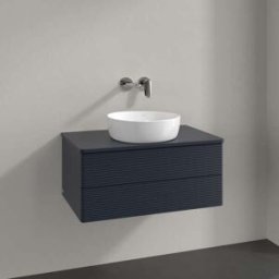 Villeroy und Boch Meuble vasque Villeroy & Boch Antao L19110HG avec éclairage, 2 tiroirs, 800 x 360 x 500 mm, façade texturée, laque mate bleu nuit.