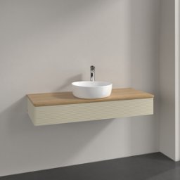 Villeroy und Boch Meuble vasque Villeroy & Boch Antao K10151HJ 120 x 19 x 50 cm, percé pour robinetterie, plan vasque couleur chêne miel, laque mate gris soie