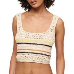 Superdry Débardeur Lace Up Crochet Buttercream Mini Stripe M Femme