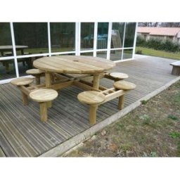 Table pique-nique ronde avec bancs 8 places