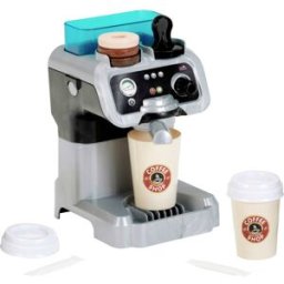 Theo Klein 9510 Barista Machine à expresso I avec réservoir deau et fonction de débit I Incl. Tapis à café, tampons, gobelets, etc. I Jouets pour enfants à