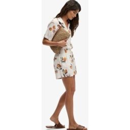 Superdry Femme Short de Plage Imprimé en Coton Cream Taille: 36
