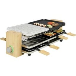 Princess Pure 8 Appareil à raclette revêtement anti-adhésif, 8 poêlons noir, pierre, bambou