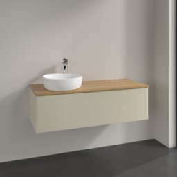 Villeroy und Boch Meuble vasque Villeroy & Boch Antao L33051HJ avec éclairage, 120 x 36 x 50 cm, percé pour robinetterie, plan vasque couleur chêne miel, laque mate gris soie