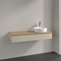 Villeroy und Boch Meuble vasque Villeroy & Boch Antao L12051HJ 120 x 19 x 50 cm, percé pour robinetterie, plan vasque couleur chêne miel, laque mate gris soie
