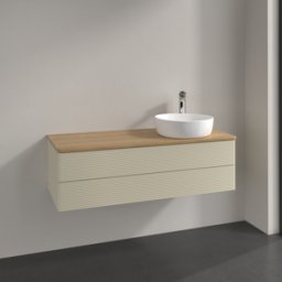 Villeroy und Boch Meuble vasque Villeroy & Boch Antao L23151HJ avec éclairage, 120 x 36 x 50 cm, percé pour robinetterie, plan vasque couleur chêne miel, laque mate gris soie