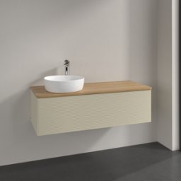 Villeroy und Boch Meuble vasque Villeroy & Boch Antao L33151HJ avec éclairage, 120 x 36 x 50 cm, percé pour robinetterie, plan vasque couleur chêne miel, laque mate gris soie