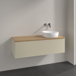 Villeroy und Boch Meuble vasque Villeroy & Boch Antao L34111HJ avec éclairage, 120 x 36 x 50 cm, plan vasque couleur chêne miel, laque mate gris soie