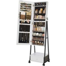 SONGMICS Armoire à bijoux avec miroir, Blanc