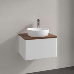 Villeroy und Boch Meuble vasque Villeroy & Boch Antao L29012GF avec éclairage, 1 tiroir, 600 x 360 x 500 mm, façade lisse, laque blanche brillante / noyer chaud
