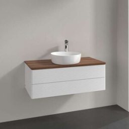 Villeroy und Boch Meuble vasque Villeroy & Boch Antao L20112GF avec éclairage, 2 tiroirs, 1000 x 360 x 500 mm, façade texturée, laque blanche brillante / noyer chaud