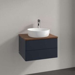Villeroy und Boch Meuble vasque Villeroy & Boch Antao L18052HG avec éclairage, 2 tiroirs, 600 x 360 x 500 mm, façade lisse, laque mate bleu nuit / noyer chaud