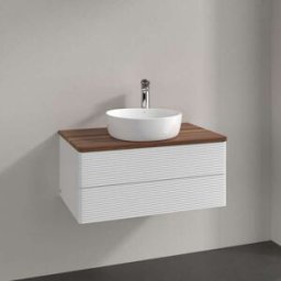 Villeroy und Boch Meuble vasque Villeroy & Boch Antao L19112GF avec éclairage, 2 tiroirs, 800 x 360 x 500 mm, façade texturée, laque blanche brillante / noyer chaud