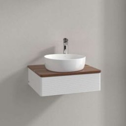 Villeroy und Boch Meuble vasque Villeroy & Boch Antao L07152GF avec éclairage, 1 tiroir, 600 x 190 x 500 mm, façade texturée, laque blanche brillante / noyer chaud