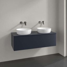 Villeroy und Boch Meuble vasque Villeroy & Boch Antao L35050HG avec éclairage, 1 tiroir, 1200 x 360 x 500 mm, façade lisse, laque mate bleu nuit.