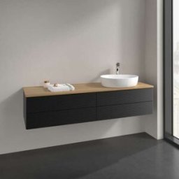Villeroy und Boch Meuble vasque Villeroy & Boch Antao K27151PD 160 x 36 x 50 cm, percé pour robinetterie, plan vasque couleur chêne miel, laque noire mate