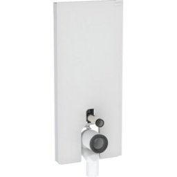 Module WC sur pied Geberit Monolith Plus 131233TD7, façade blanche, panneaux latéraux en aluminium brossé, hauteur d'installation 114 cm