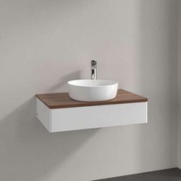Villeroy und Boch Meuble vasque Villeroy & Boch Antao L08052GF avec éclairage, 1 tiroir, 800 x 190 x 500 mm, façade lisse, laque blanche brillante / noyer chaud