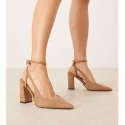 ASOS DESIGN Wide Fit - Chaussures à haut talon carré en suédine motif cachemire - Camel-Rouge 9