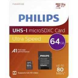 Philips FM64MP45B/00 Carte microSDXC 64 GB Class 10 avec adaptateur SD
