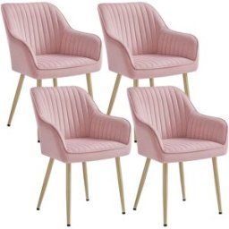 SONGMICS Chaise de salle à manger confort, Rose Bonbon + Doré Clair / Lot de 4