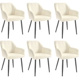 SONGMICS Chaise de salle à manger confort, Blanc Crème + Noir Mat / Lot de 6