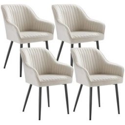SONGMICS Chaise de salle à manger confort, Beige Cappuccino + Noir d'Encre / Lot de 4