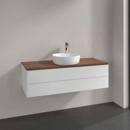 Villeroy und Boch Meuble vasque Villeroy & Boch Antao L21152GF avec éclairage, 2 tiroirs, 1200 x 360 x 500 mm, façade texturée, laque blanche brillante / noyer chaud
