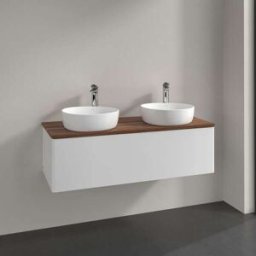 Villeroy und Boch Meuble vasque Villeroy & Boch Antao L35012GF avec éclairage, 1 tiroir, 1200 x 360 x 500 mm, façade lisse, laque blanche brillante / noyer chaud