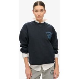 Superdry Femme Sweat ras du cou Court et Ample Athletic Essentials Bleu Marine Taille: 36