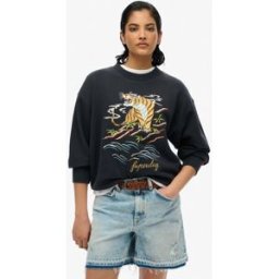 Superdry Femme Sweat ras du cou Ample Brodé Suika Black Taille: 42