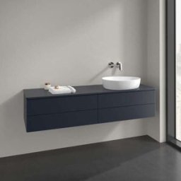 Villeroy und Boch Meuble vasque Villeroy & Boch Antao L27010HG avec éclairage, 4 tiroirs, 1600 x 360 x 500 mm, façade lisse, laque mate bleu nuit.