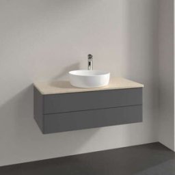 Villeroy und Boch Meuble vasque Villeroy & Boch Antao L20053GK avec éclairage, 2 tiroirs, 1000 x 360 x 500 mm, façade lisse, laque anthracite mate / Botticino