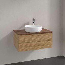 Villeroy und Boch Meuble vasque Villeroy & Boch Antao K19152HN 80x36x50cm, percé pour robinetterie, plan vasque coloris noyer chaud et chêne miel