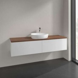 Villeroy und Boch Meuble vasque Villeroy & Boch Antao L36012GF avec éclairage, 2 tiroirs, 1600 x 360 x 500 mm, façade lisse, laque blanche brillante / noyer chaud