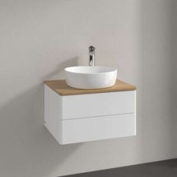 Villeroy und Boch Meuble vasque Villeroy & Boch Antao L18051MT avec éclairage, 2 tiroirs, 600 x 360 x 500 mm, façade lisse, laque blanche mate / chêne miel