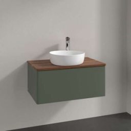 Villeroy und Boch Meuble vasque Villeroy & Boch Antao L30052HL avec éclairage, 1 tiroir, 800 x 360 x 500 mm, façade lisse, laque mate Vert Feuille / Noyer Chaud