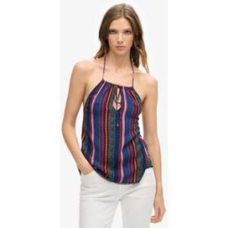 Superdry Femme, Top Dos Nu Imprimé de Plage, Bleu, Taille: 44