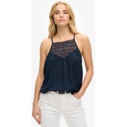 Superdry Femme, Caraco de Plage, Bordure en dentelle, Bleu Marine, Taille: 36