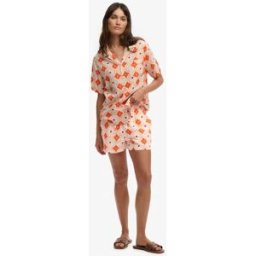 Superdry Femme Short de Plage Imprimé en Coton Orange Taille: 34
