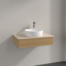 Villeroy und Boch Meuble vasque Villeroy & Boch Antao K08053HN 80 x 19 x 50 cm, percé pour robinetterie, plan vasque couleur Botticino, chêne miel