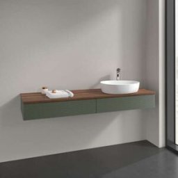 Villeroy und Boch Meuble vasque Villeroy & Boch Antao L16152HL avec éclairage, 2 tiroirs, 1600 x 190 x 500 mm, façade texturée, laque mate Vert Feuille / Noyer Chaud